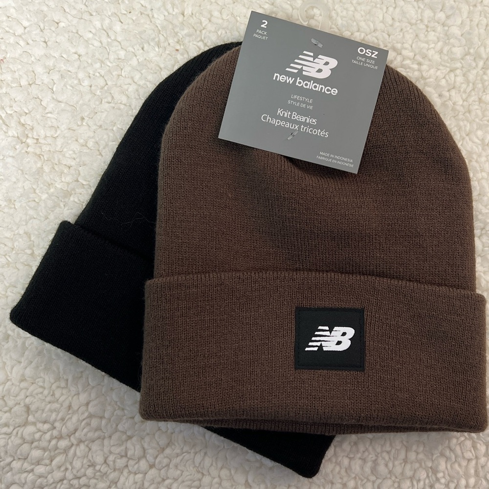 New Balance 2 Pack Black & Brown Knit Beanies O/S